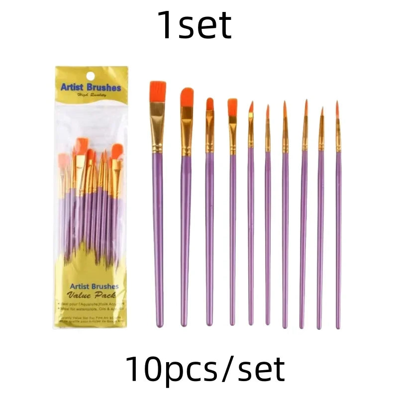10 pcs set multi-functional watercolor brush pearlescent blue plastic rod multi-color nylon hair hook line gouache oil brush