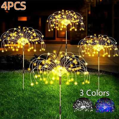 1/2/4PCS Solar Firework Light Waterproof Outdoor 8 Lighting Modes 90-200LED Fairy String Light Christmas 3 Colors Garden Lights