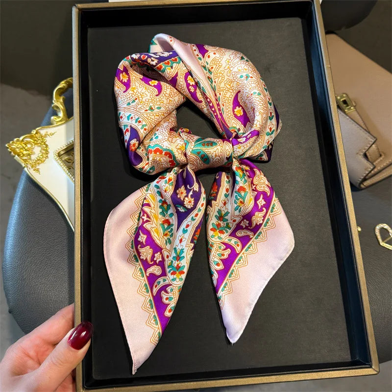 Luxury Chain Print Small Square Scarf Simulated Silk Thin Neck Scarf Fashion Sunscreen Headscarf For Women 70x70cm