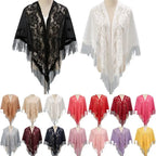 Tassel Patchwork V-Neck Cardigans Women Wedding Accessories Shawl Hollow Multicolored Evening Prom Cape Tulle Shawl Party