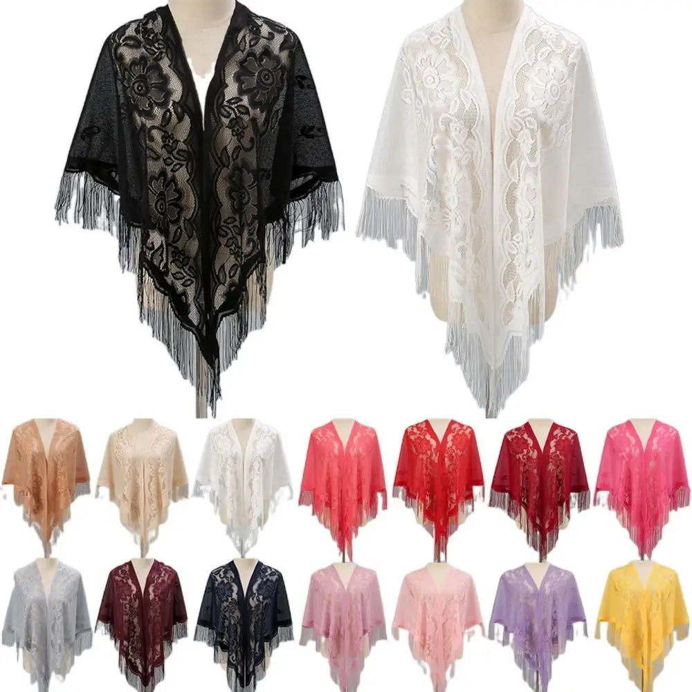 Tassel Patchwork V-Neck Cardigans Women Wedding Accessories Shawl Hollow Multicolored Evening Prom Cape Tulle Shawl Party