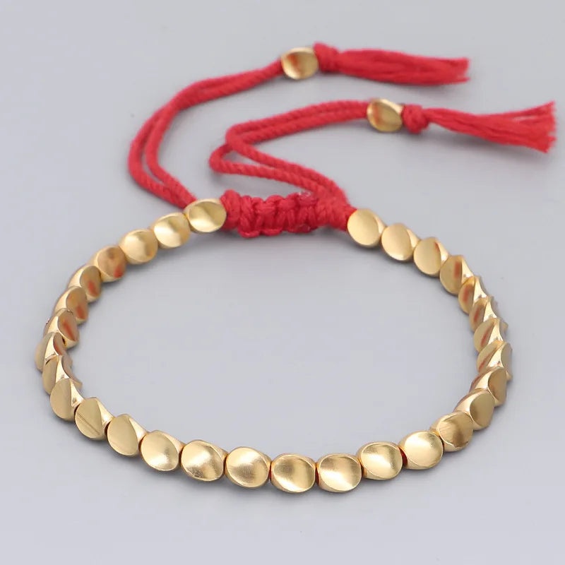 Handmade Tibetan Copper Bead Bracelet Buddhist Braided Cotton Luck Rope Bracelet Good Luck Success Amulet Women Men Vintage