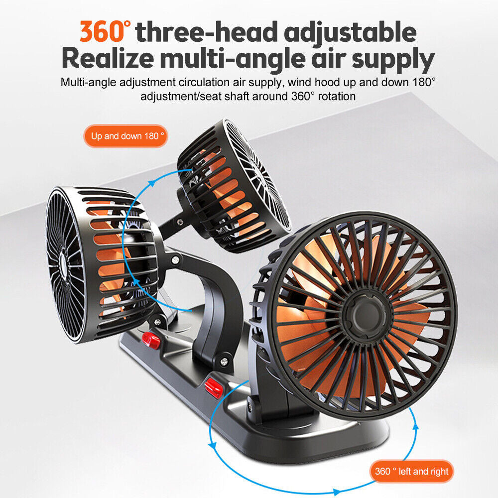 12v Automotive fan Car Fan 24v 360° Adjustable 3 Head Air Fan Low Noise Multifunctional Temporary Parking Card Auto Vehicles fan