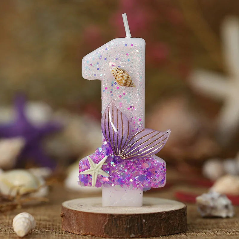 Mermaid Tail Birthday Candles with Starfish, Number Candles, Creative Cake Decorations for Birthday Party, DIY Party Decoration