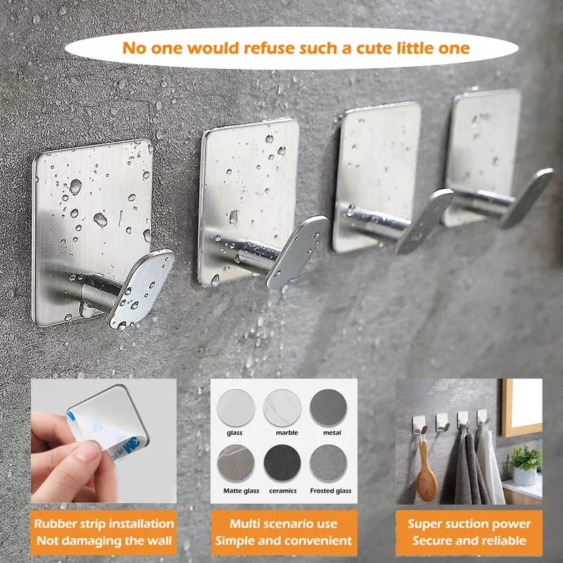 2pc/4pc bathroom clothes hooks, adhesive wall hooks, stainless steel towel racks, bathroom kitchen hardware, multi-purpose hooks