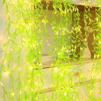LED Green Leaf Fake Plants String Light 20/50/100LED Ivy Lights Battery Powered for Halloween Christmas Wall House Office Decor