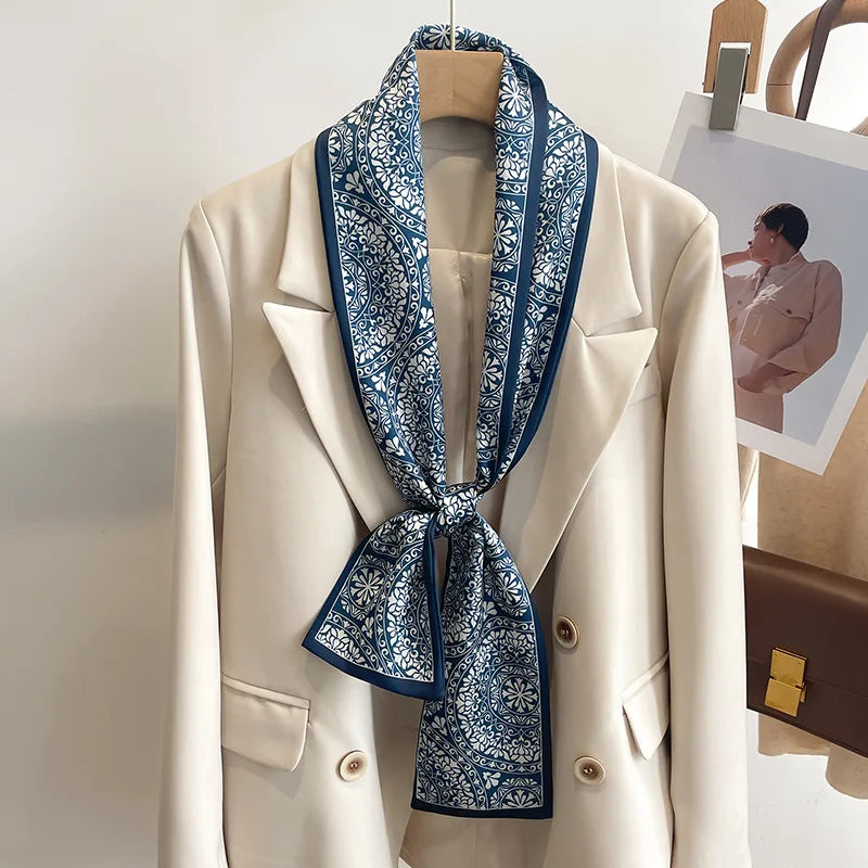 50 Color New Women Silk Feel Printed Design Scarf Shawl Fashion Luxury Long Narrow Small Silk Scarves Ladies Headband Headscarve