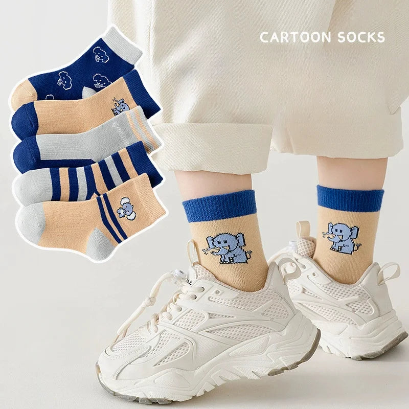 5 Pairs Kids Boys Socks Tennis Series Children Sport School Students Socks Spring Autumn Soft Cotton Toddler Mid Tube Sock