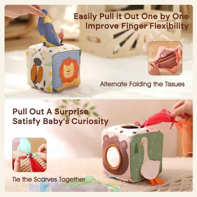 Montessori Cloth Tissue Box Sensory Activity Toy for Babies