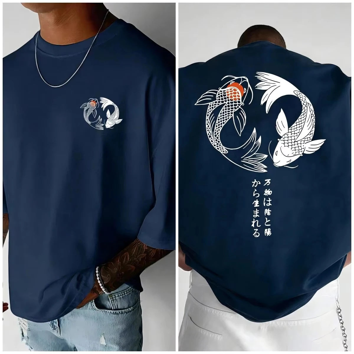 Koi Harajuku Pattern Japan Men Women T-shirt Summer Casual Cotton Y2K Street Retro Daily Simple Loose Fitness Run Short Sleeve