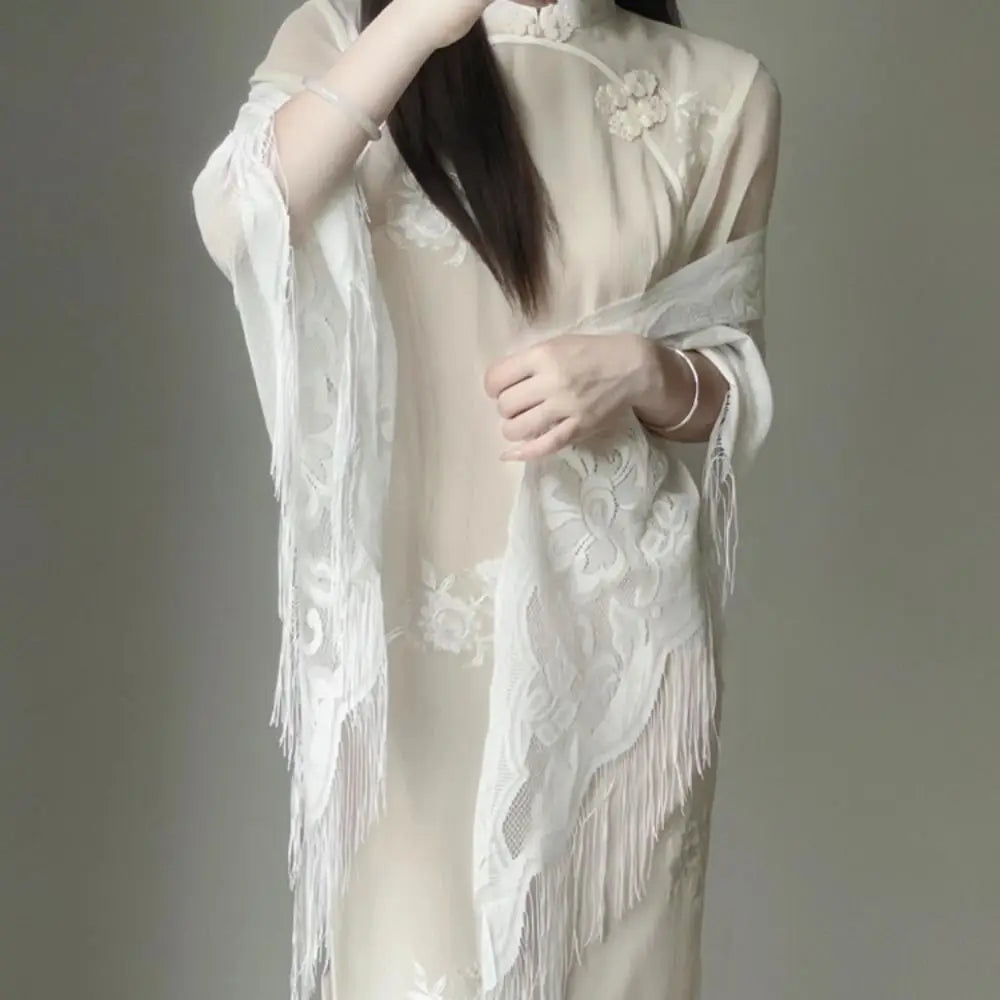 Tassel Patchwork V-Neck Cardigans Women Wedding Accessories Shawl Hollow Multicolored Evening Prom Cape Tulle Shawl Party