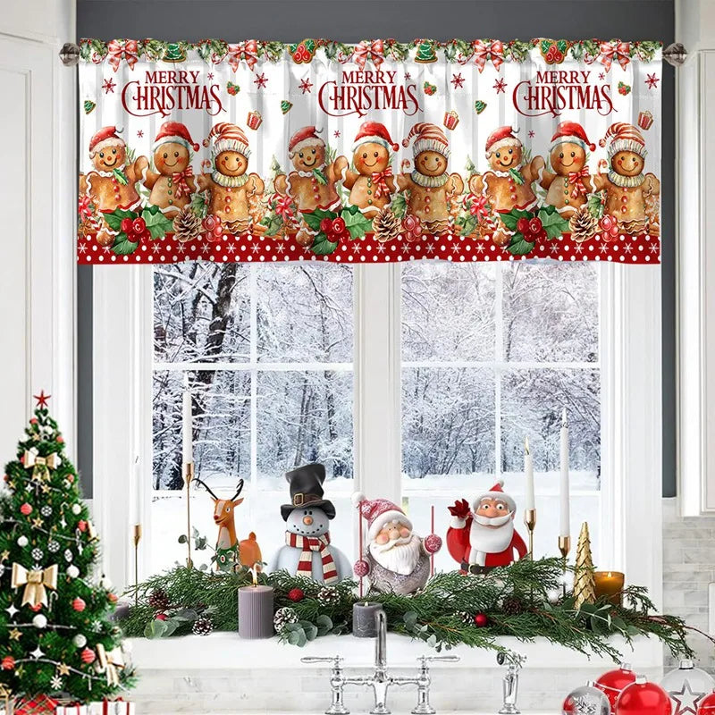 Christmas Short Curtains Valances Merry Christmas Decorations For Home 2026 Xmas Navidad Kitchen Bedroom Ornaments New Year 2027