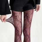 Harajuku Black White Brown Hollowed Out Lace Mesh Pantyhose Floral Rattan Bottomed Stockings Sexy Women Tights Fashion Hosiery