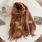 2023 Korean Style Cashmere Winter Scarf for Women – Knitted Double-Sided Solid Color Wrap | Soft Warm Fashion Neckerchief Shawl
