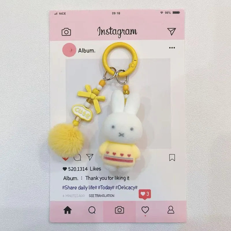 Miffy Cute Creative Fashion Plush Keychain Portable Decorative Rabbit Pendant Anime Bag Kawaii Suitable for Men and Women Gifts