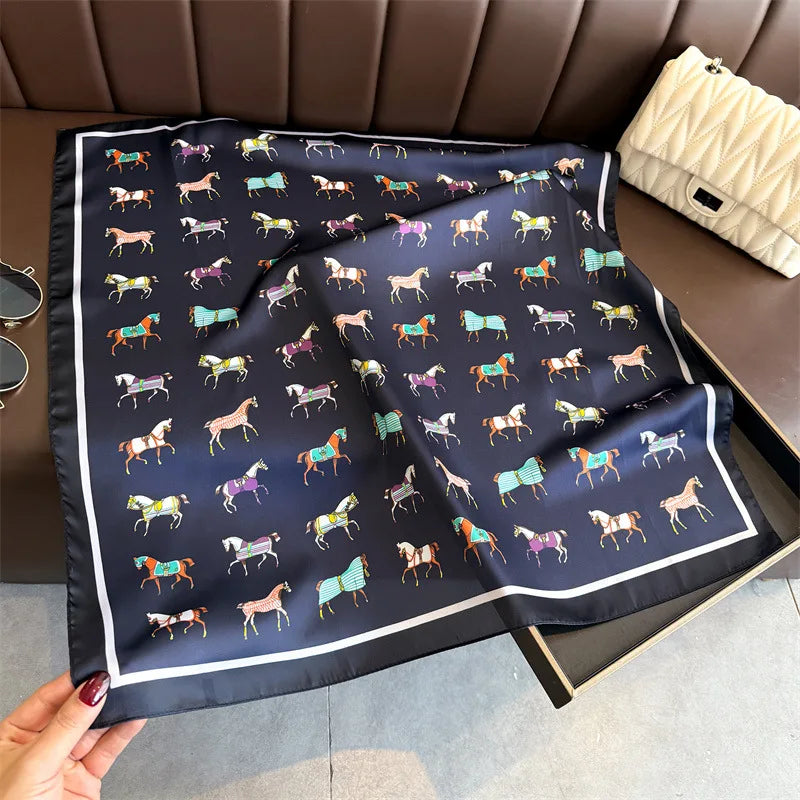2025 Silk Shawl Print Headscarf Cat Hair Wrap Neckerchief Female Satin Square Scarf For Women Headband Foulard Hijab Bandana