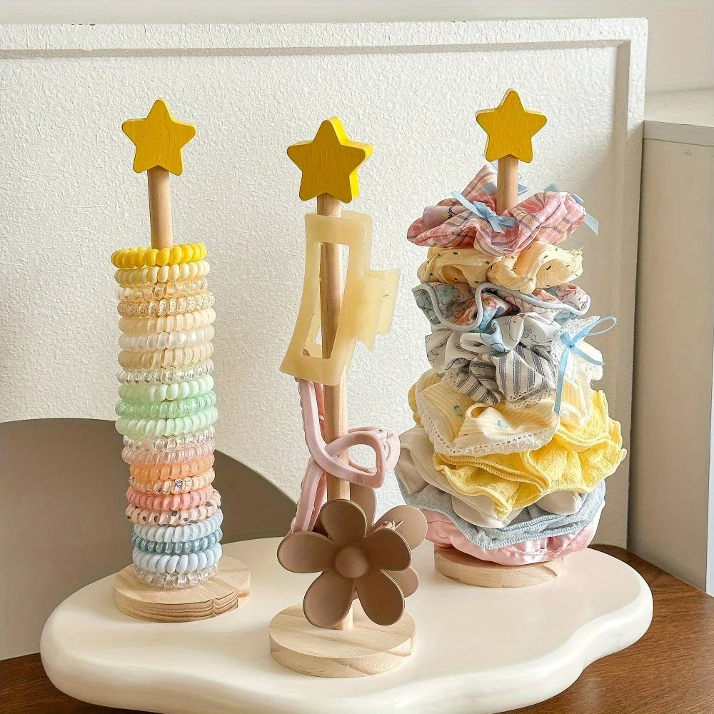 Wood Desktop Hair Rope Holder Multi-purpose Jewelry Bracelet Organizer Display Holder for Watches Bracelets Scrunchies Hair Band