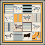 90cm Classic Checkered Horse Brand Square Scarf Women Twill Silk Scarf Shawl Hijab Luxury Bandana Foulard Neckerchief Head Scarf