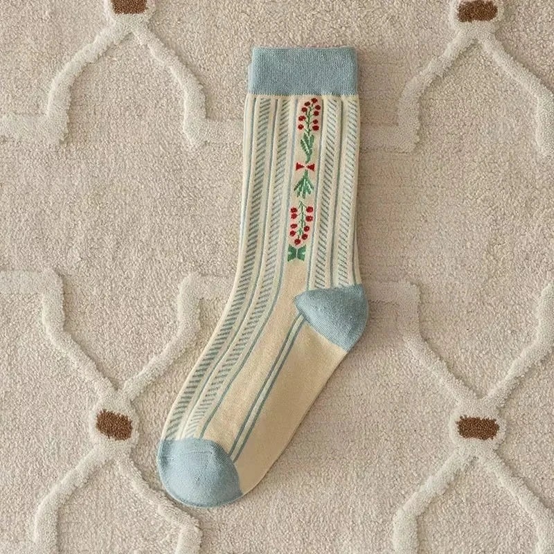 Fashion Harajuku Retro Crew Socks Women Korean Style Vintage Streetwear Women Socks College Style School Girls Cotton Long Socks