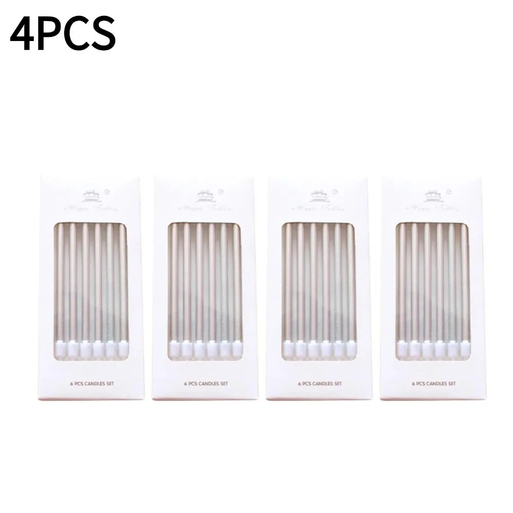 6pcs Metal Gold Silver Birthday Candles DIY Colorful Cake Decoration Baby Shower Gender Reveal Cupcake Decorating Candle Toppers