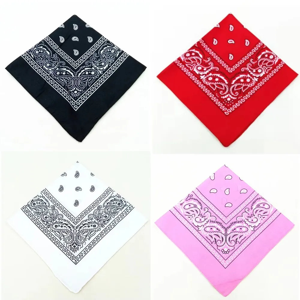 1-4Pcs Fashion Hip Hop Cotton Bandana Square Scarf 54cm*54cm Black Red Paisley Headband Printed For Women/Men/Boys/Girls
