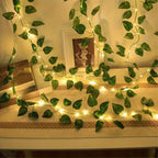 LED Green Leaf Fake Plants String Light 20/50/100LED Ivy Lights Battery Powered for Halloween Christmas Wall House Office Decor