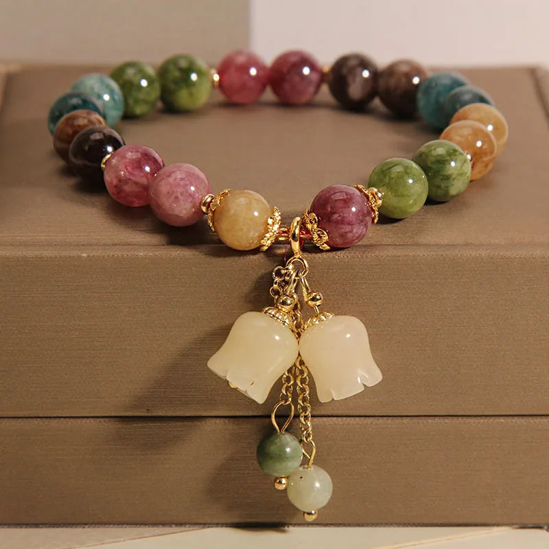 Fashion Colorful Beaded Orchid Pendant Bracelets for Women Girls Luxury Crystal Handmade Beads Bracelets Aesthetic Jewelry Gifts