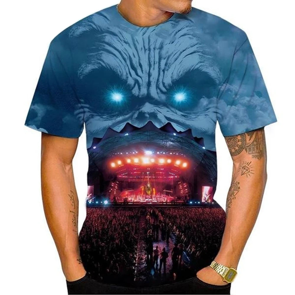 Summer Fashion Nostalgic 3D Printed Heavy Metal Music Devil Cool Fashion Personalized T-shirt