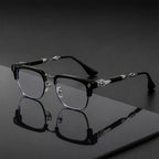 Vintage Cross Carving Glasses Men Women Luxury Half Frame Anti Blue Light Eyeglasses Retro Square Computer Eyewear