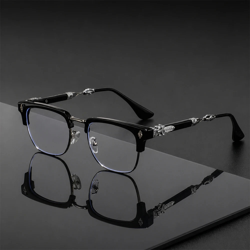 Vintage Cross Carving Glasses Men Women Luxury Half Frame Anti Blue Light Eyeglasses Retro Square Computer Eyewear