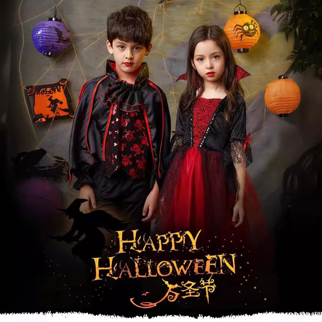 Girls Vampire Costume Gothic Tutu Dress – Halloween Fantasy Outfit