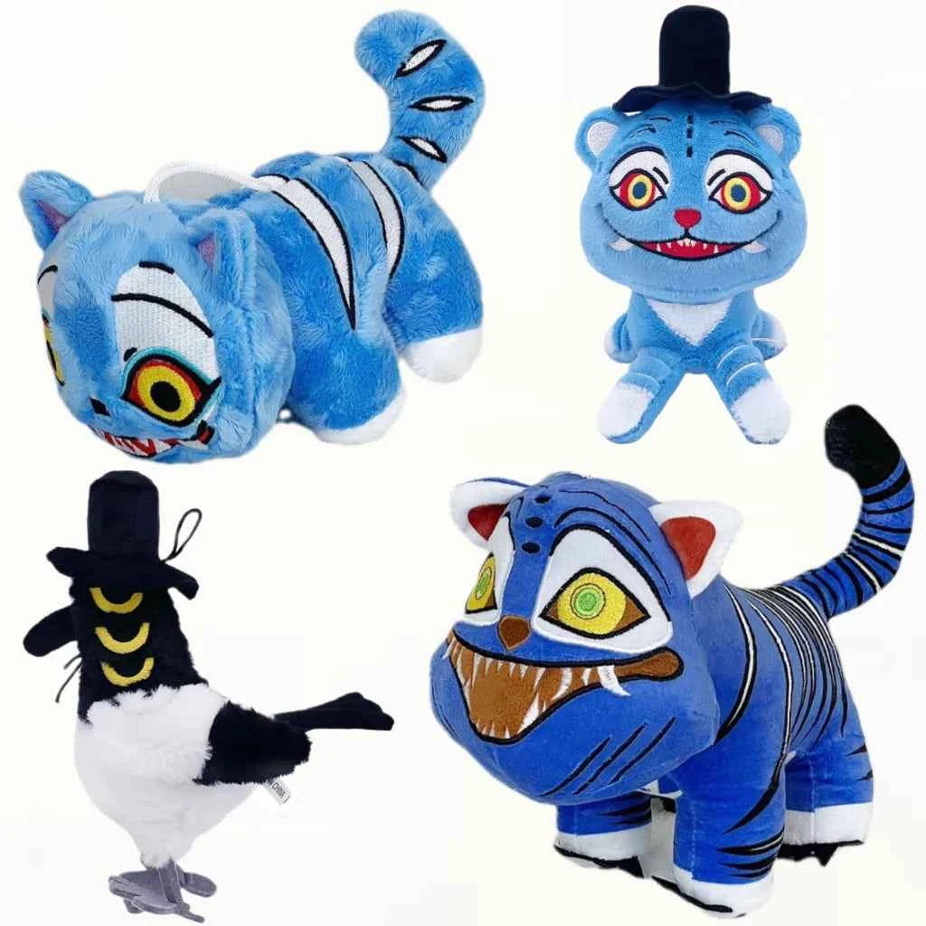 New hot Anime Hunters Plush Cute Purple Tiger Black Hat Magpie With 3 Eyes Monster Hunt Girl Group Stuffed For Fans Gifts