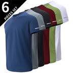 2/4/6-Pcs Four Seasons Men's Solid Color Round Neck Short Sleeve Top With Printed Cuffs Youth Sports And Leisure Fashion T-Shirt