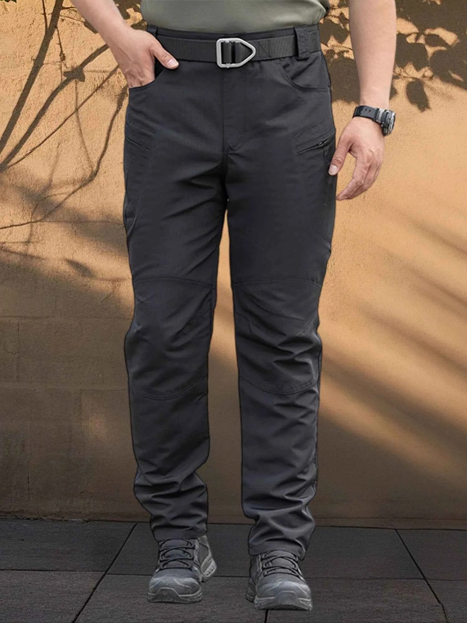 Stylish Men s Cargo Trousers with Multiple Pockets Lightweight and Durable Work Pants in Solid Colors for Casual Wear