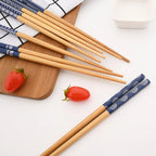 Eco-Friendly Reusable Bamboo Chopsticks Set – 5 Pairs Handmade Japanese Wooden Tableware for Sushi & Everyday Dining