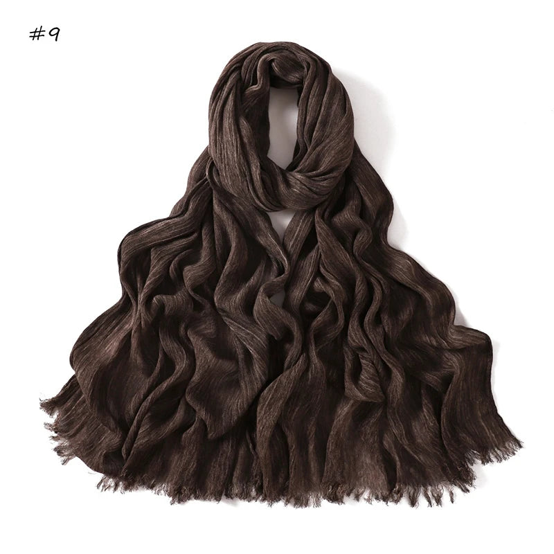 180*65cm Tie-dye Crinkle Rayon Hijabs for Women Muslim Scarf Shawls Plain Ladies Breathable Headband Femme Turban Ramanda