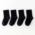 Four pairs of children's socks for spring and autumn, striped versatile style, mid-calf socks with a school style.