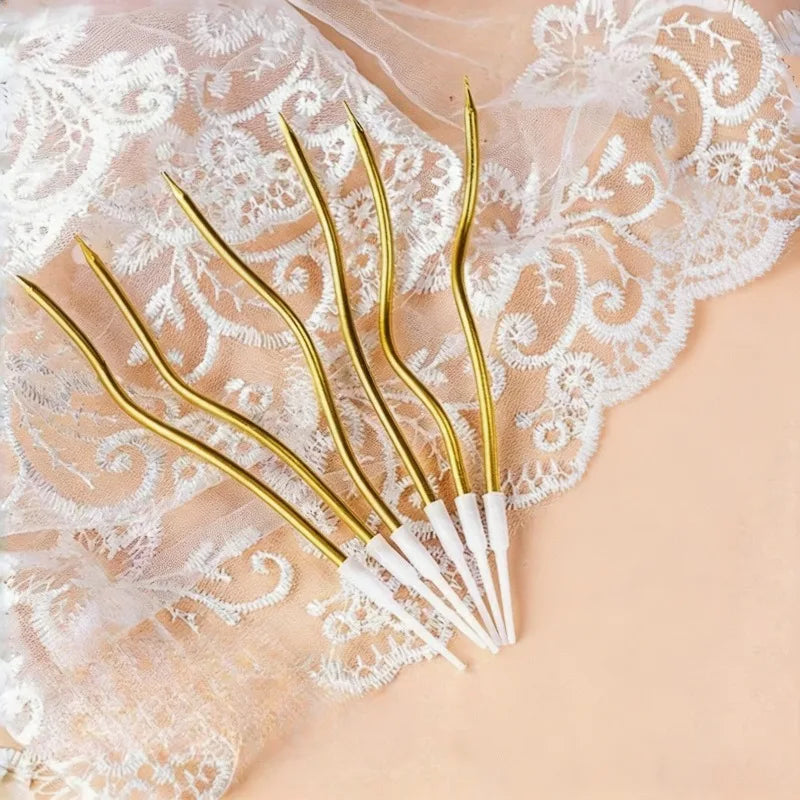 6Pcs/set Curved Cake Candles Birthday Baby Shower Gender Reveal Cupcake Decorating Candle Toppers Wedding Party Decorative