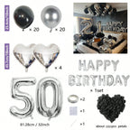 1050/21/200pcs Black & Silver Party Balloons Decorations, Silver Happy Birthday Banner, Chrome Silver Latex Balloons
