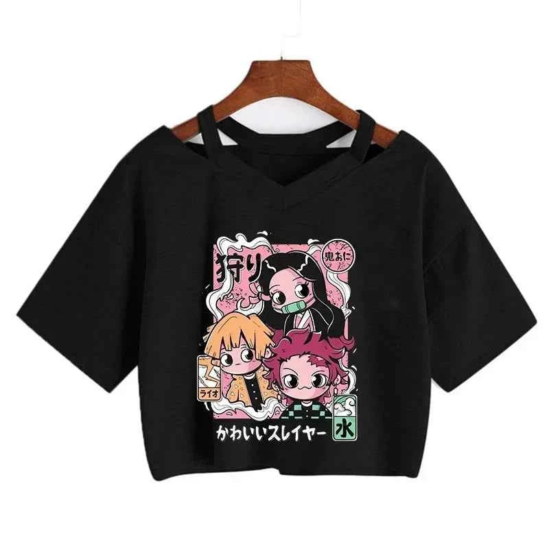 Demon Slayer T Shirt Nezuko Tshirt Women Kimetsu No Yaiba Crop Top Tees Japanese Anime Tanjirou Kamado Tops Manga T-shirt Female