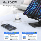 Type C to C Colored Nylon Braided Cable PD 60W for IPhone17/16/15, iPad Pro, Macbook, Samsung S24/23, Durable & Fast Charging.