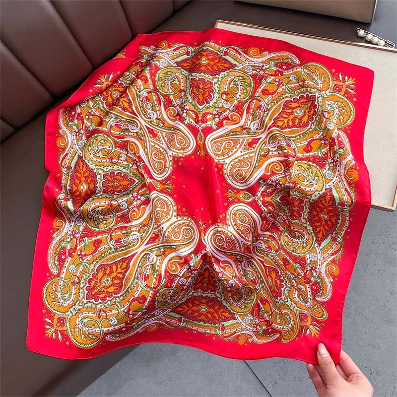 2025 Silk Shawl Print Headscarf Cat Hair Wrap Neckerchief Female Satin Square Scarf For Women Headband Foulard Hijab Bandana