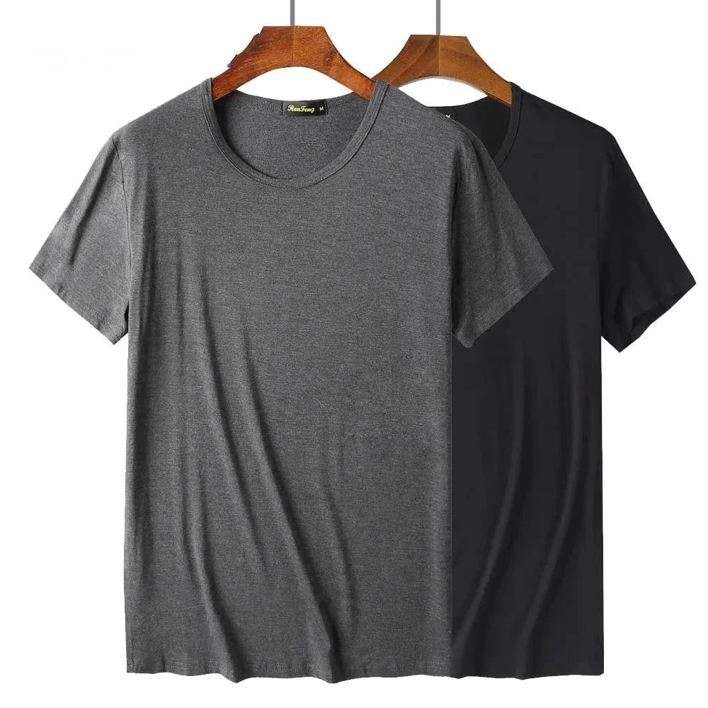 2 Packs Bamboo Fiber Round Neck T-shirts Short Sleeve Classic Tees Sweat-absorbent Gym Man Undershirt Solid Color Tee Black New