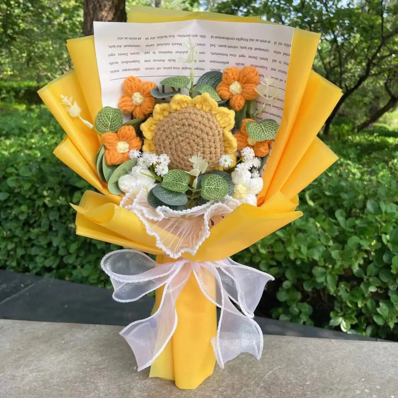 Finished Knitted Flowers Sunflowers Crochet Bouquet Creative Knitted Flowers Valentine Mothers' Day Birthday Graduation Gifts