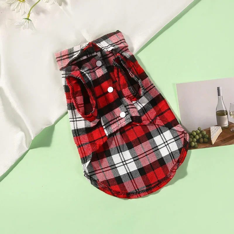 British Style Plaid Dog Shirt – Cotton Pet Clothes for Small Dogs & Cats
