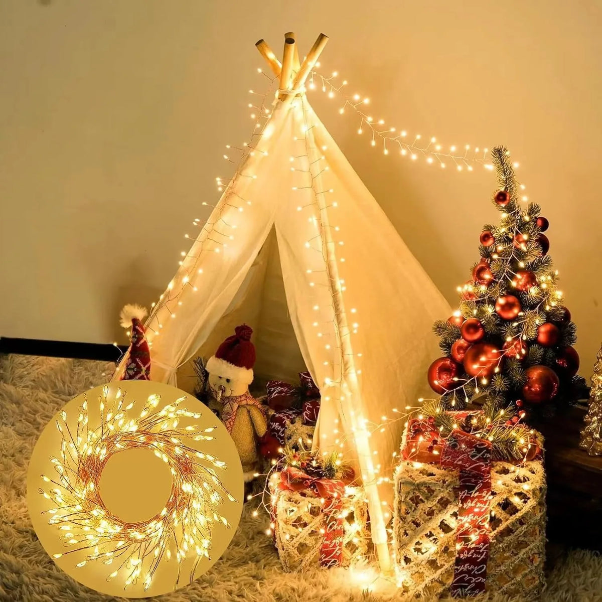 Solar LED Firecracker String Lights Outdoor Waterproof Garland Fairy Light for Wedding Party Garden Christmas Holiday Decoration