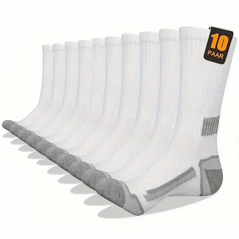 10 Pairs Men Solid Color Striped Sports Long Socks Suitable All Seasons Breathable Anti Odor Sweat Absorption Leisure Socks