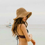 Beach Hat Female Sunscreen Cap Simple Women Panama Straw Hat Summer Sun Hat for Women Lady Folding Travel Caps 10cm Brim Floppy
