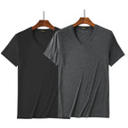 2 Packs Bamboo Fiber Round Neck T-shirts Short Sleeve Classic Tees Sweat-absorbent Gym Man Undershirt Solid Color Tee Black New