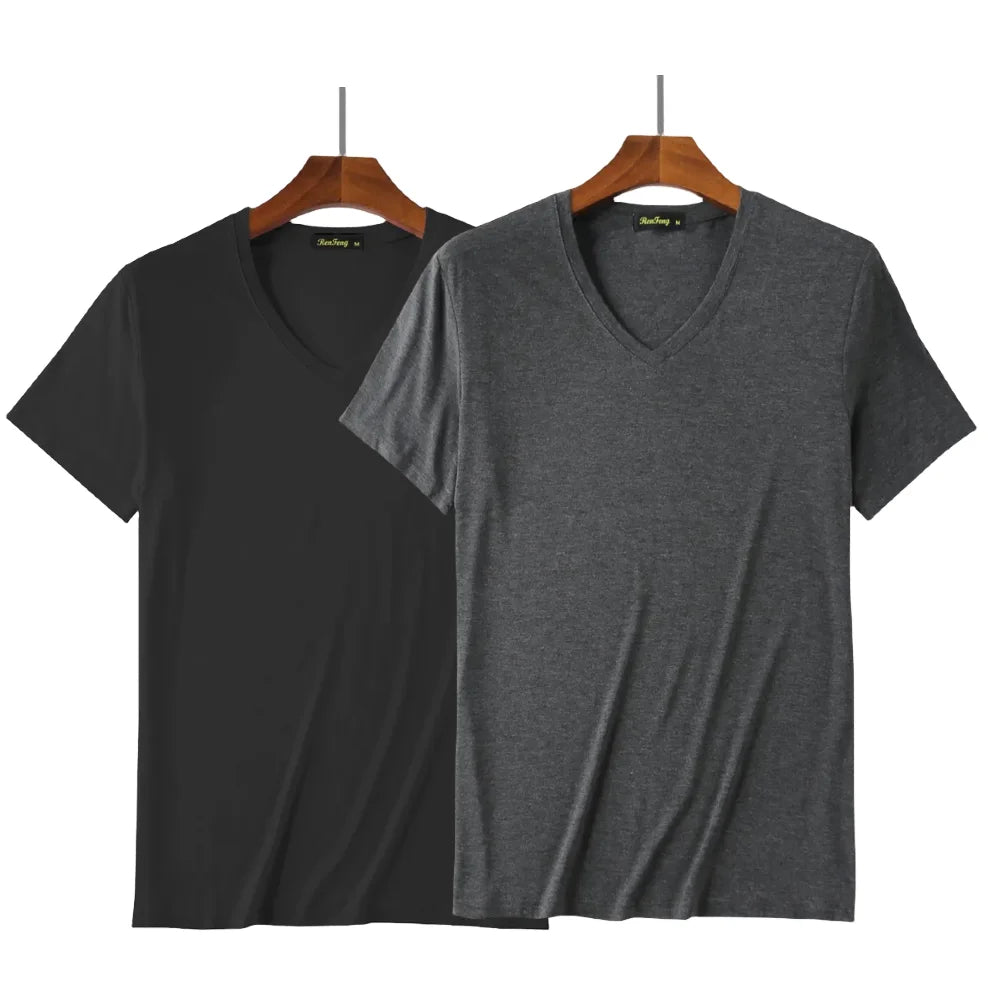 2 Packs Bamboo Fiber Round Neck T-shirts Short Sleeve Classic Tees Sweat-absorbent Gym Man Undershirt Solid Color Tee Black New